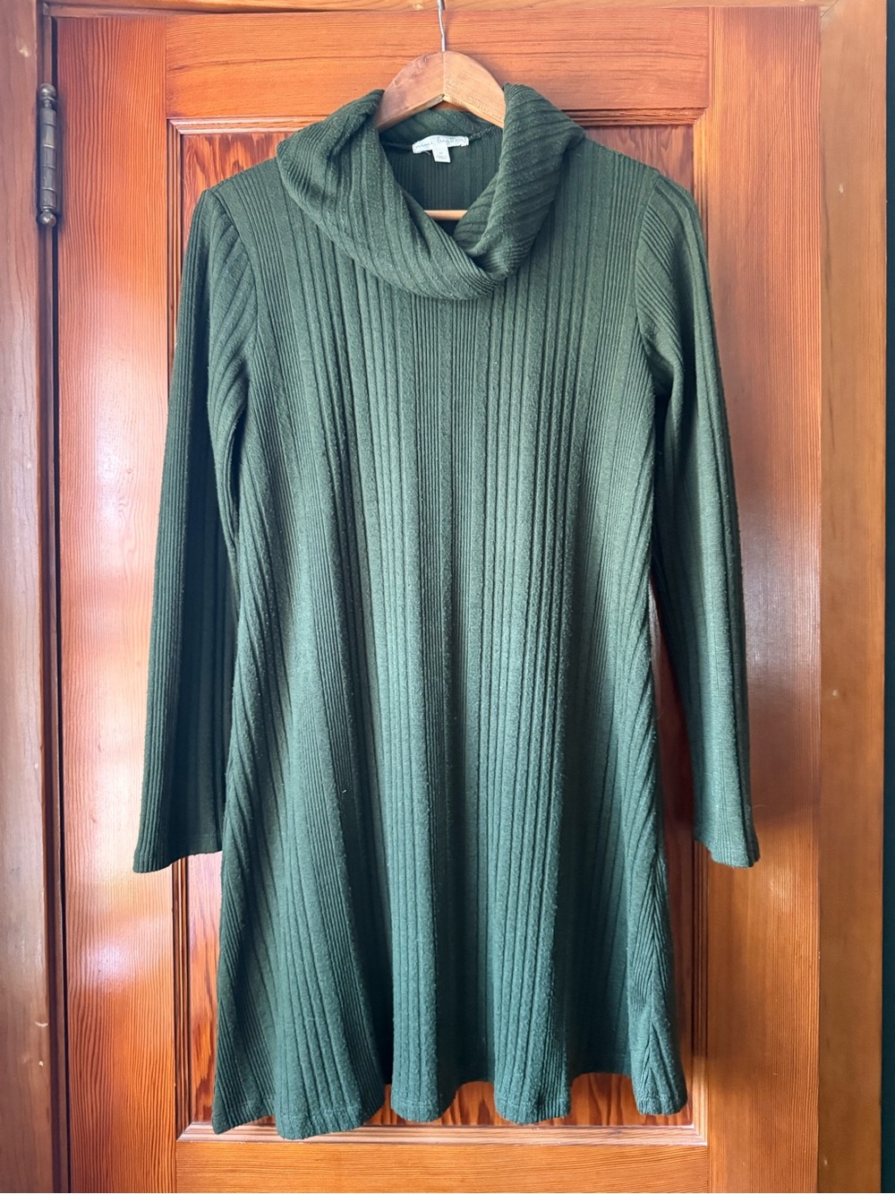 nine britton Olive Ribbed Cowl Neck Long-Sleeve Dress